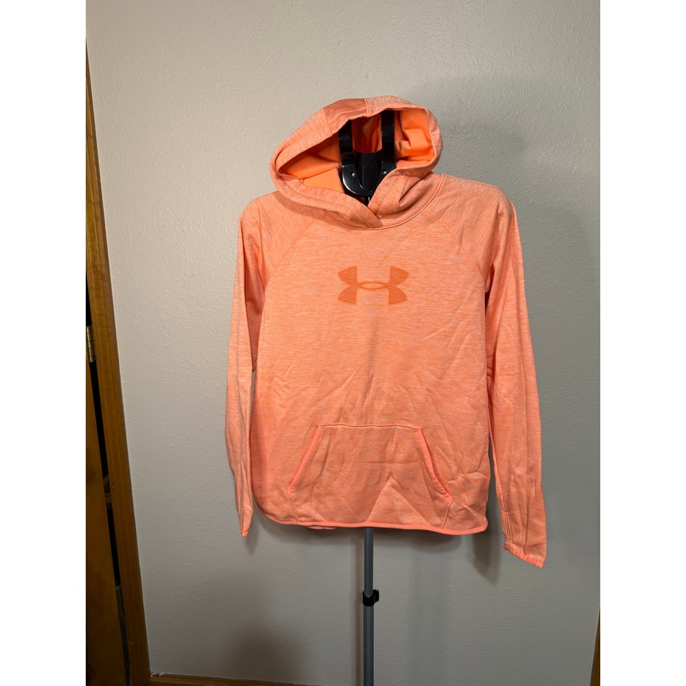 Under Armour Womens Neon Orange Space Dye Fleece Hoodie Pullover Size Large